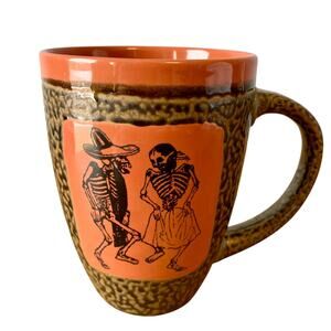 Always Azul Pottery Coffee Mug Dancing Skeletons NO LID 14oz Coral Glaze USA